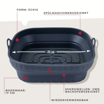 Preview: Fackelmann Silikonform für Heißluftfritteuse eckig, 17x17x6,5cm, faltbar